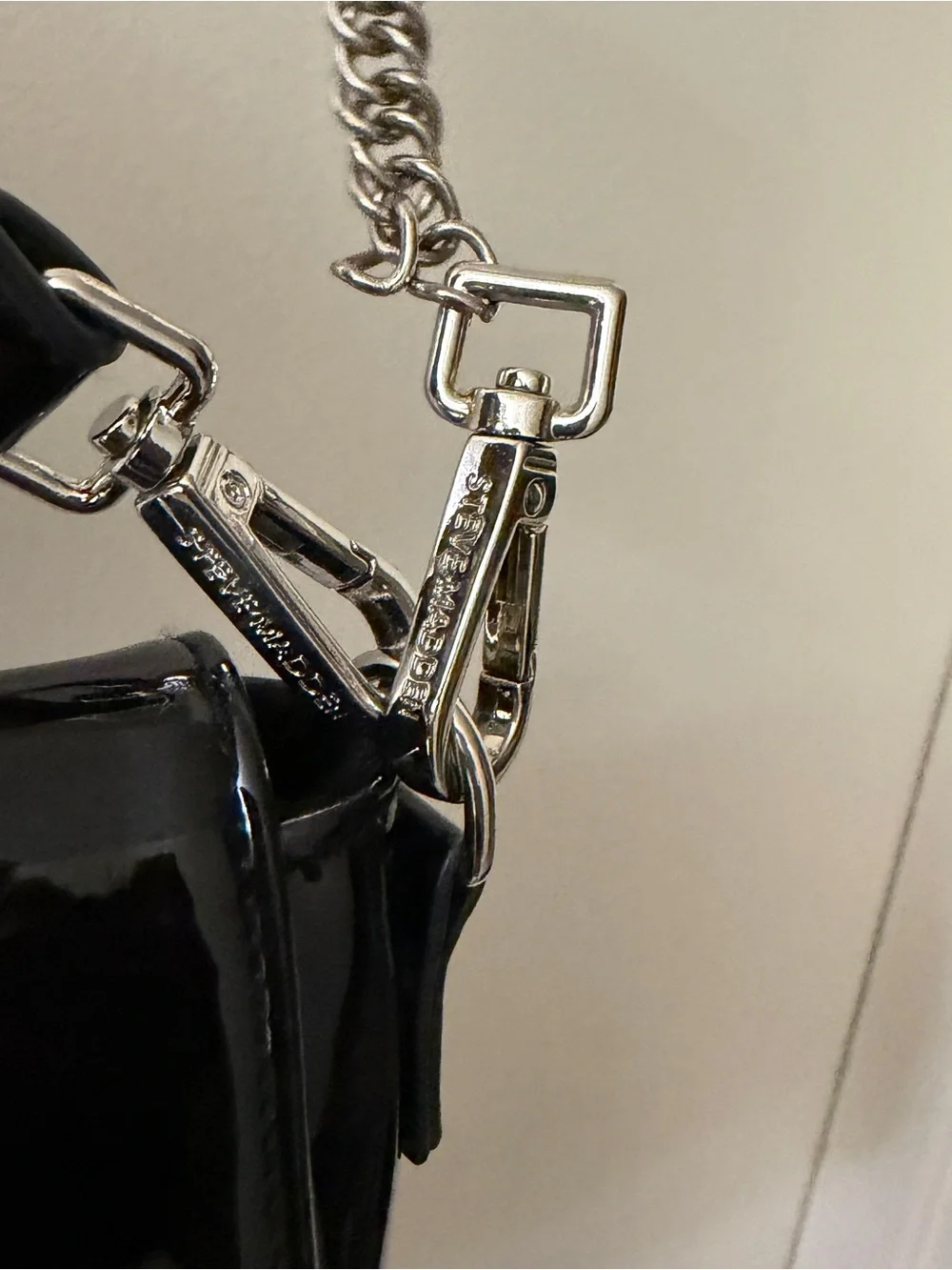 Steve Madden Black Patent Crossbody with Silver Chain